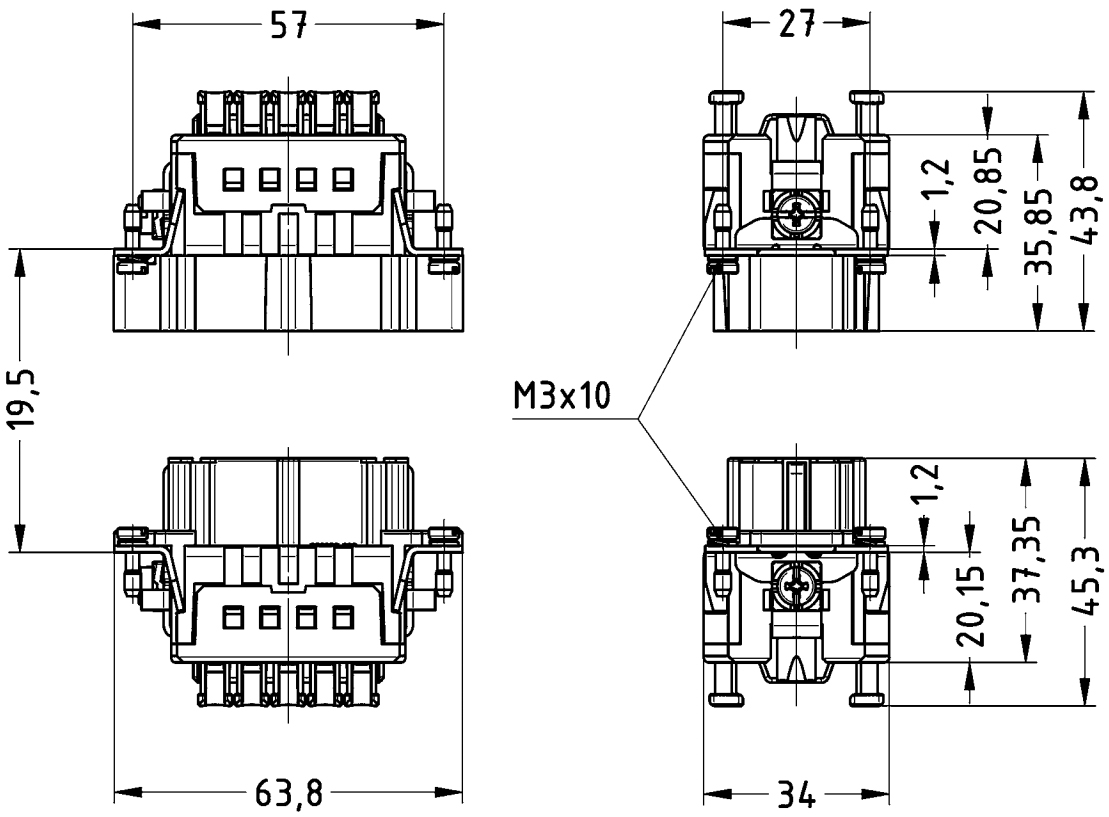 מחבר תעשייתי להידוק לכבל HARTING HAN ES PRESS 09330102648